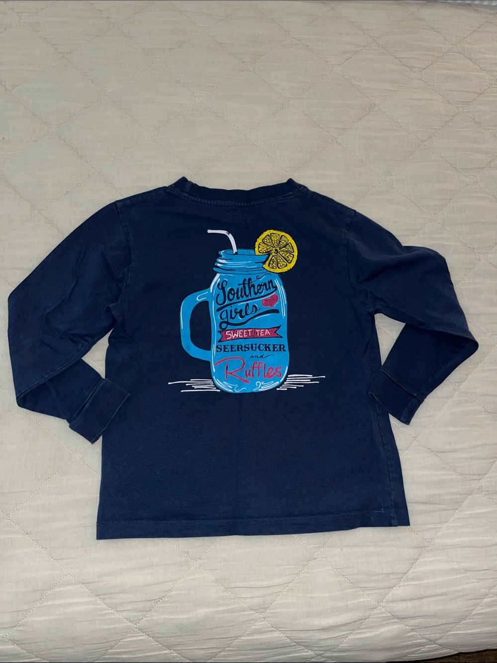 Ruffle Butts Navy Long-Sleeve Tee with Mason Jar Lemon Graphic